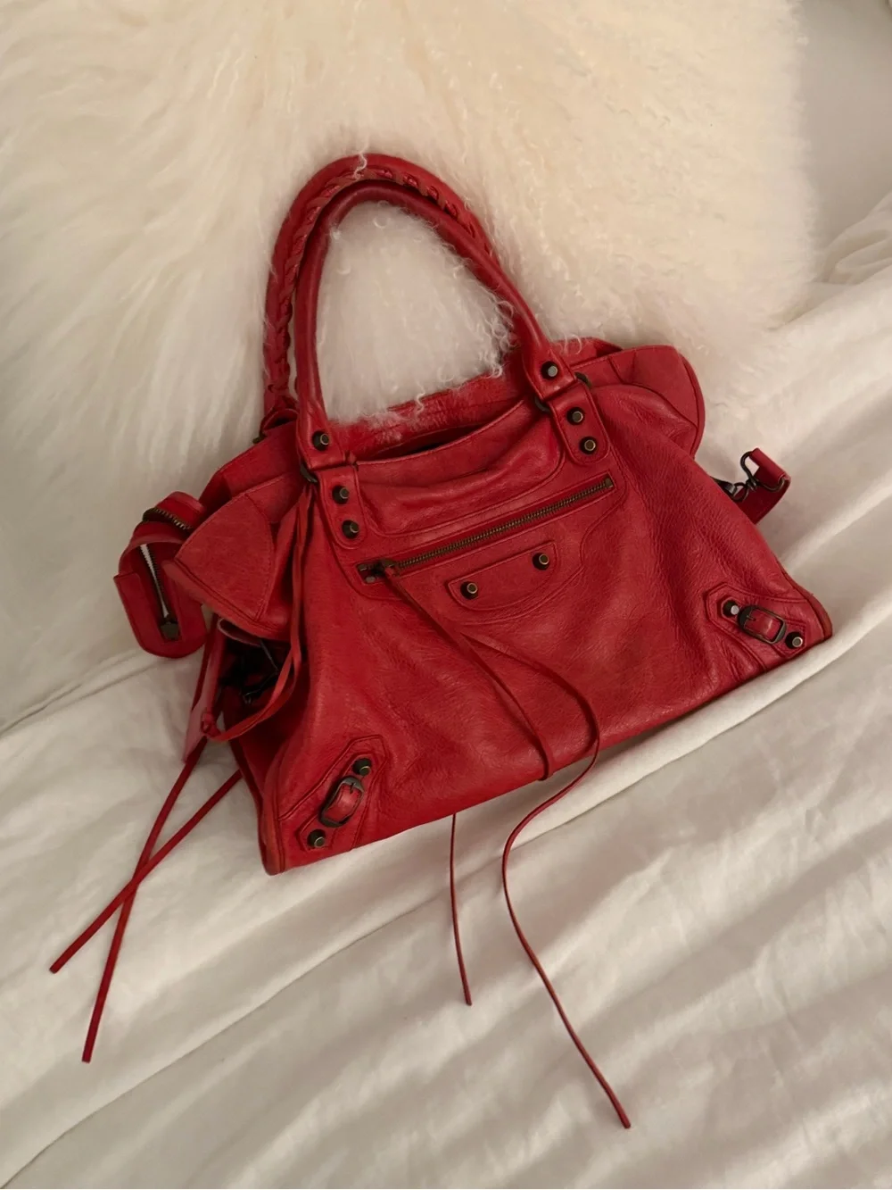 Vintage Red Balenciaga Lambskin Classic City Bag - Picture 3 of 13
